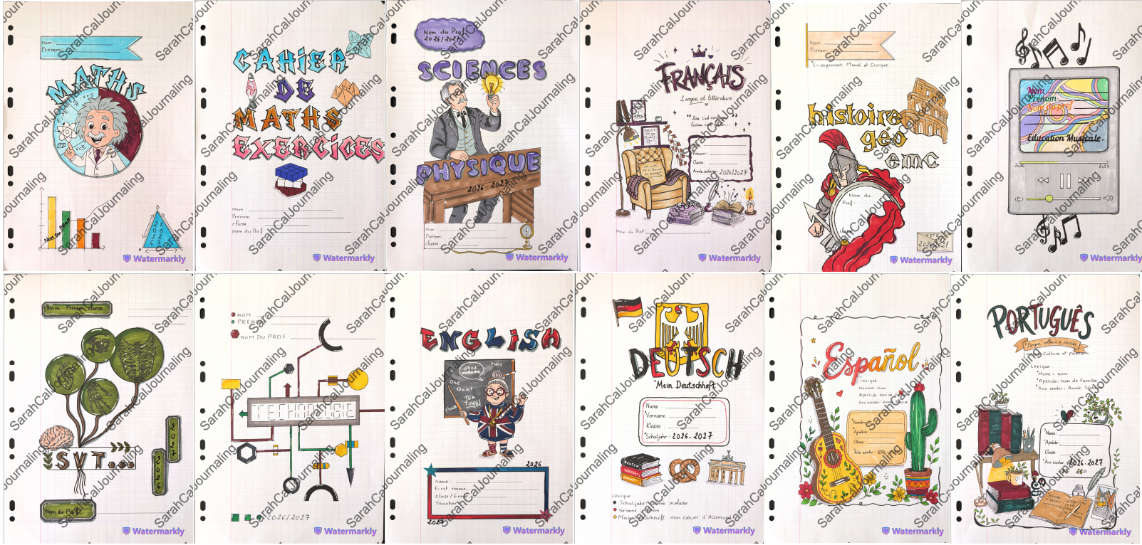 Lot 12 Pages de garde Collège/Lycée 2026-2027