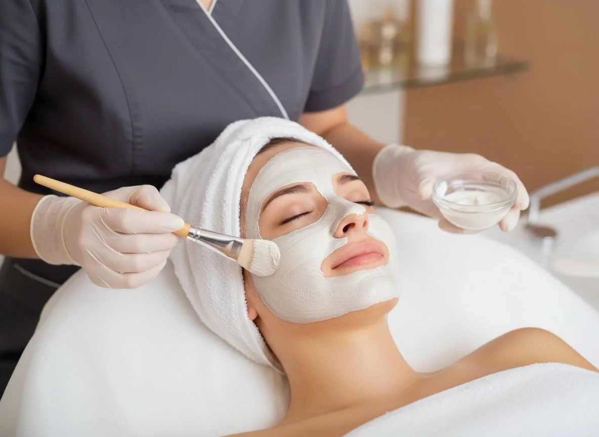 Woman receiving a facial treatment