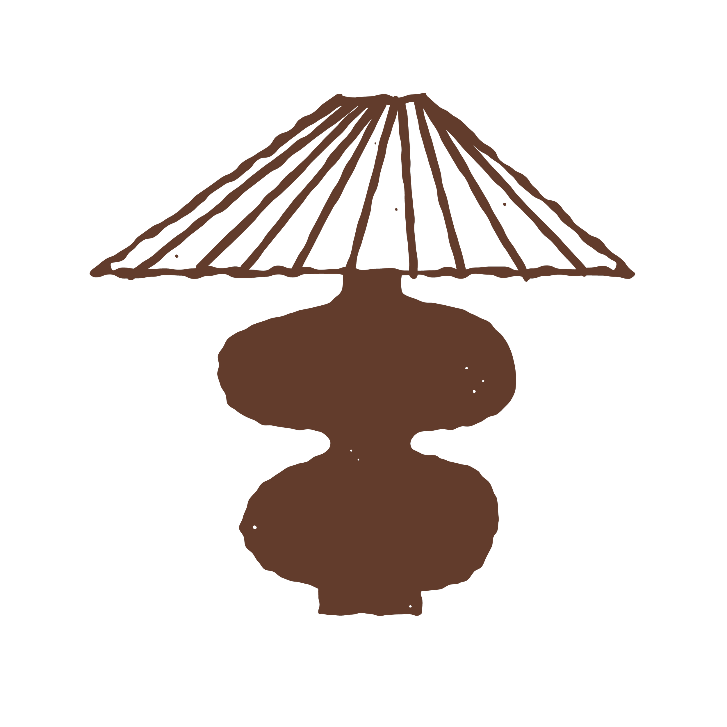 Brown table lamp with a wide, conical shade and a rounded base