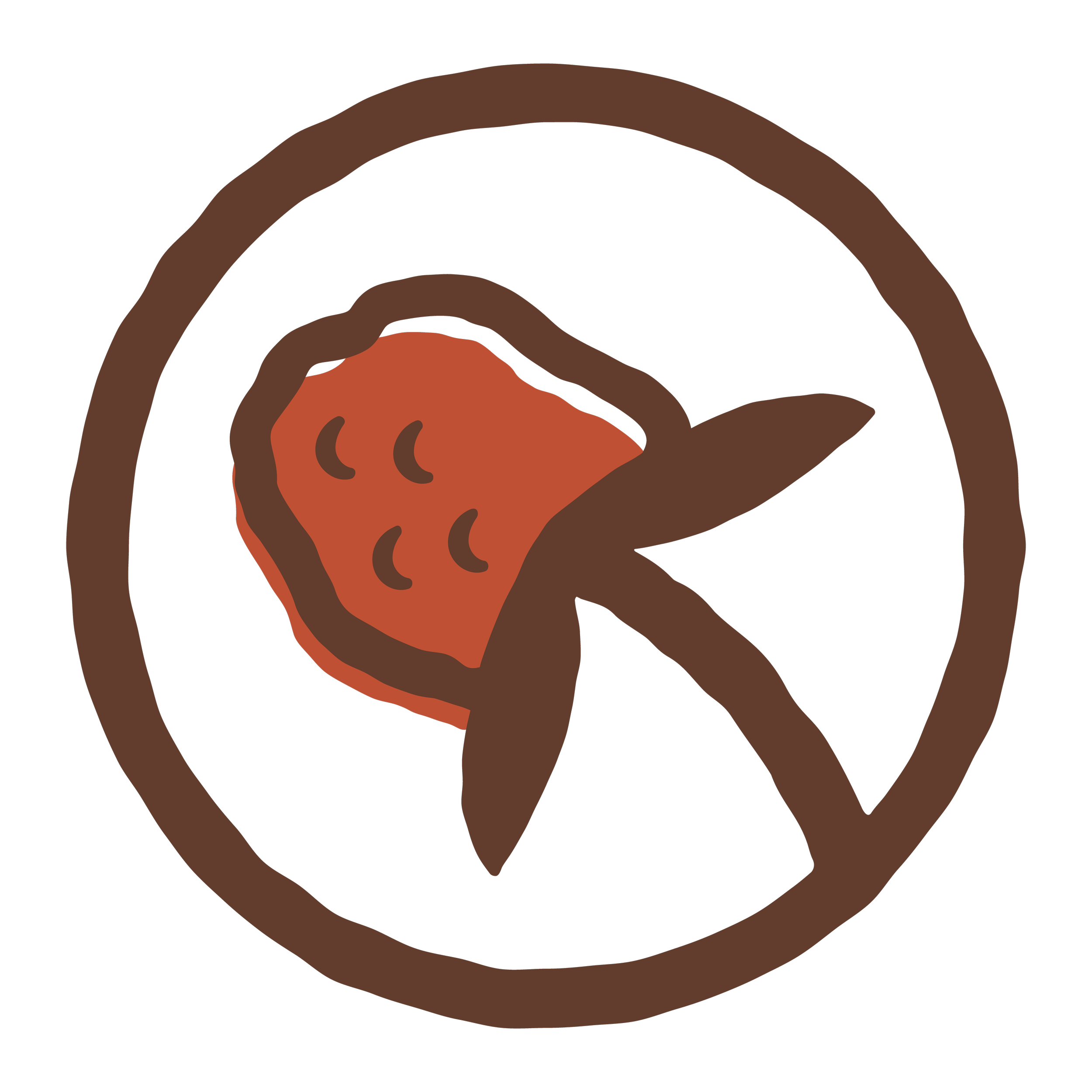 A simple digital drawing of a slice of pepperoni pizza with a brown crust, on a black background