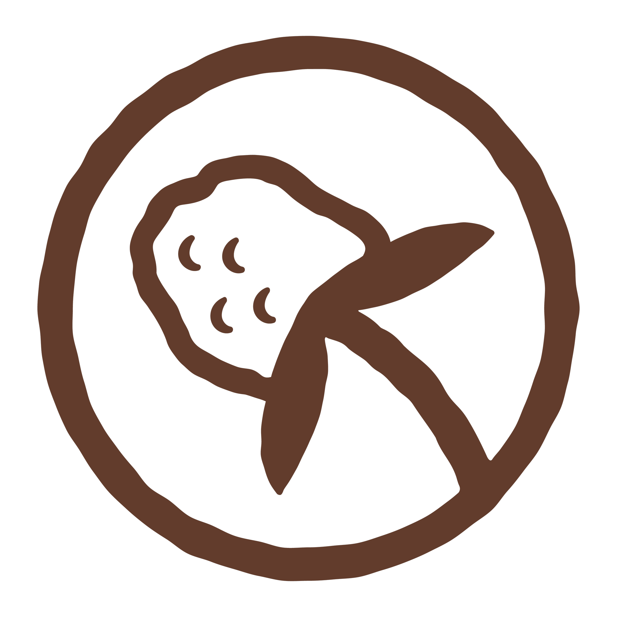 Hand-drawn logo featuring a coffee bean with a leaf inside a circular border.