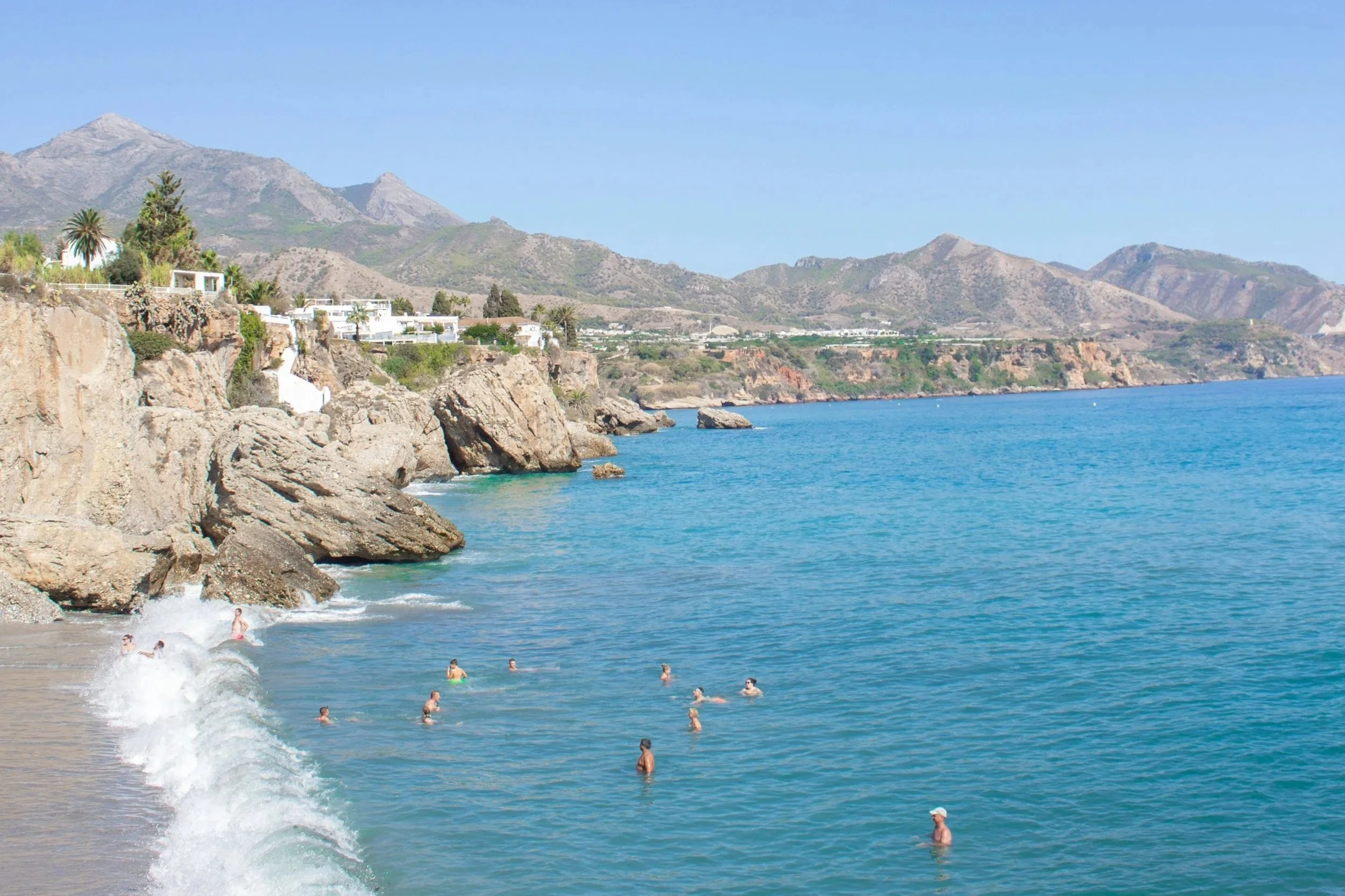 Swimming along the coast in Costa del Sol, Spain