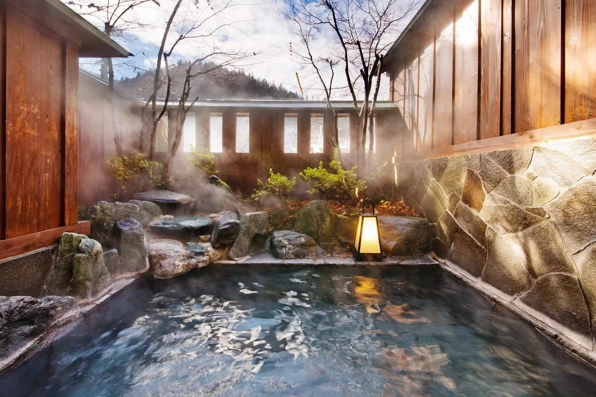 Outdoor onsen at a traditional Japanese inn