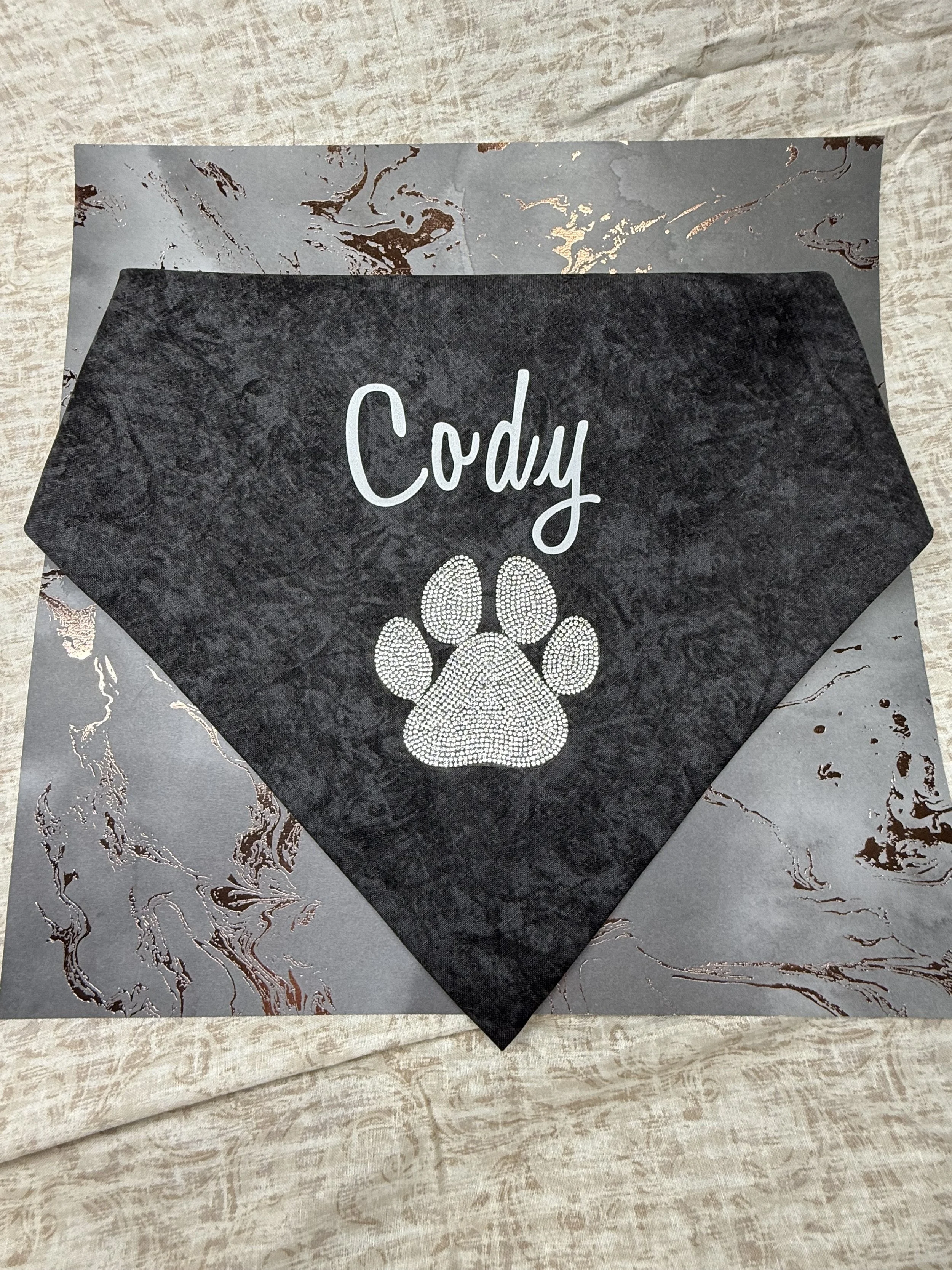 Personalized Rhinestone Pawprint  Pet Bandana in Bold Black