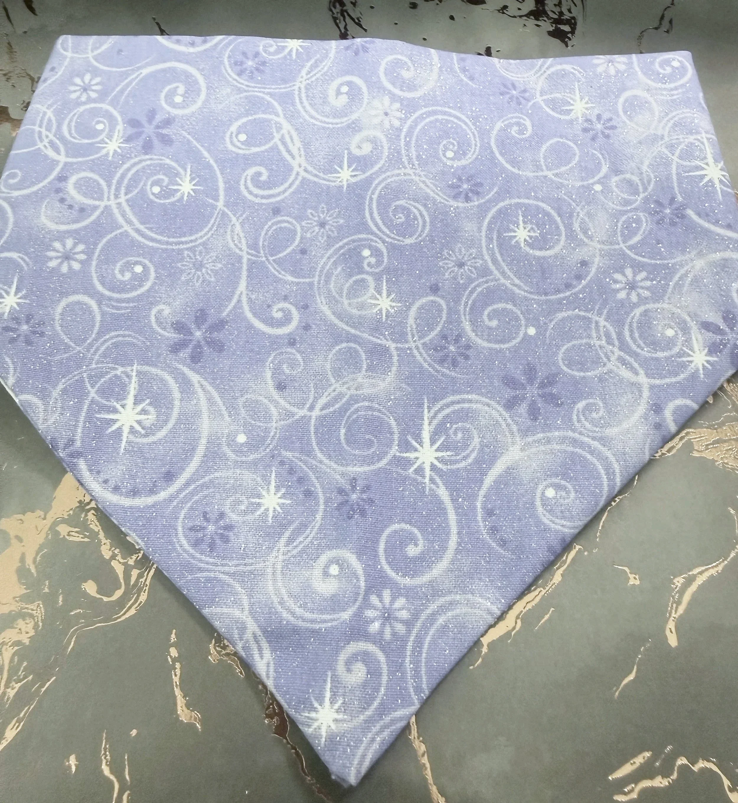 Purple Glitter Swirl Bandana with Faux Pearl Appliques