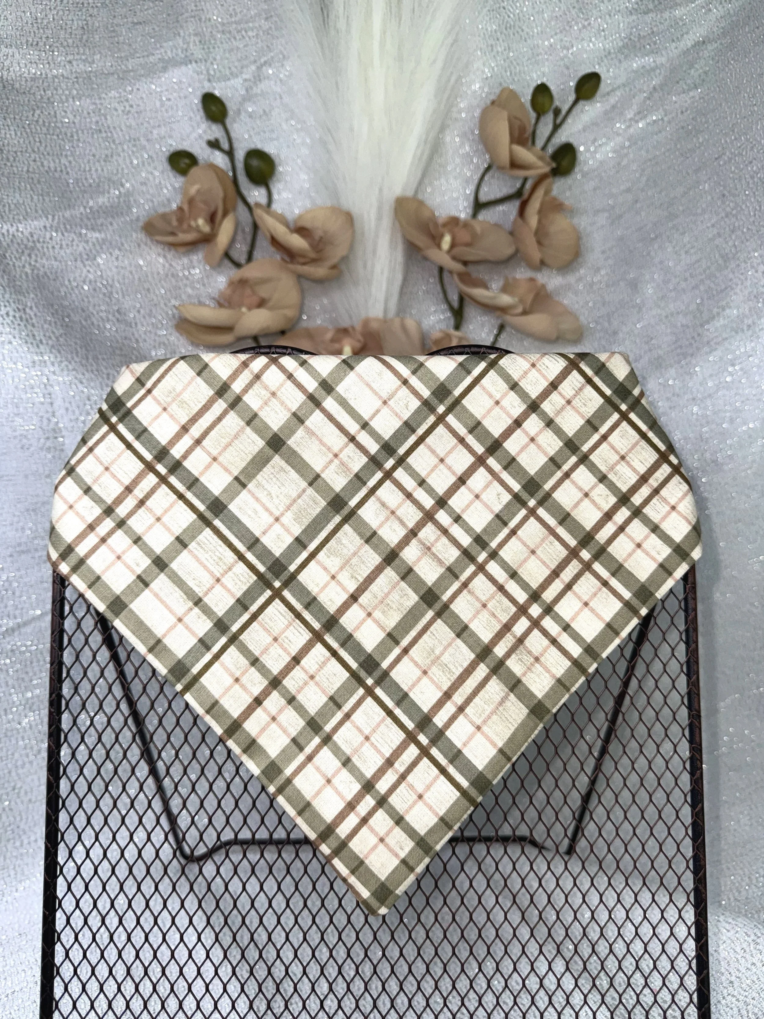 Tan and Green Checkered Pet Bandana