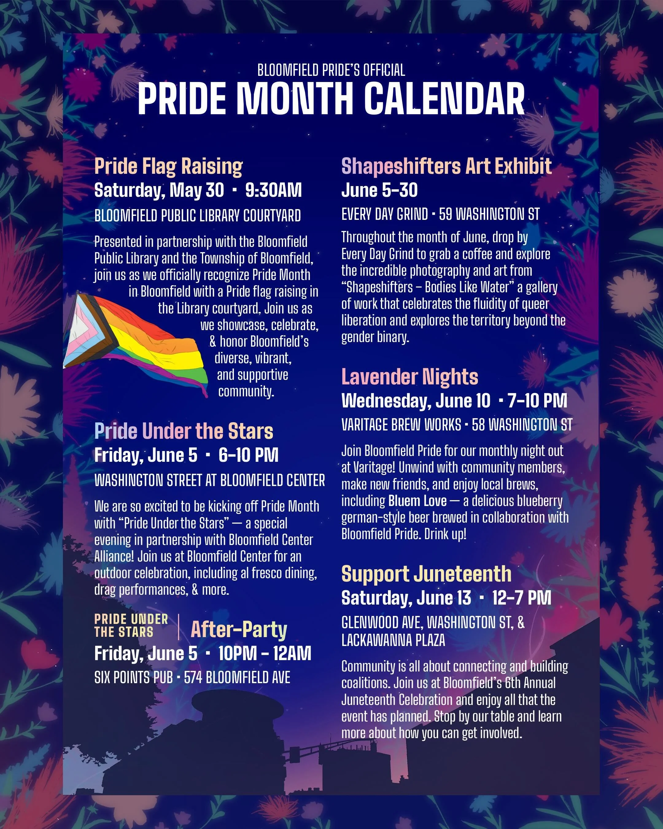 🌈 Pride Month is just around the corner, Bloomfield, and we&rsquo;re overjoyed to share our official calendar for the upcoming month of events with you! We have so much in store this June and can&rsquo;t wait to experience it all with you ✨

Saturda