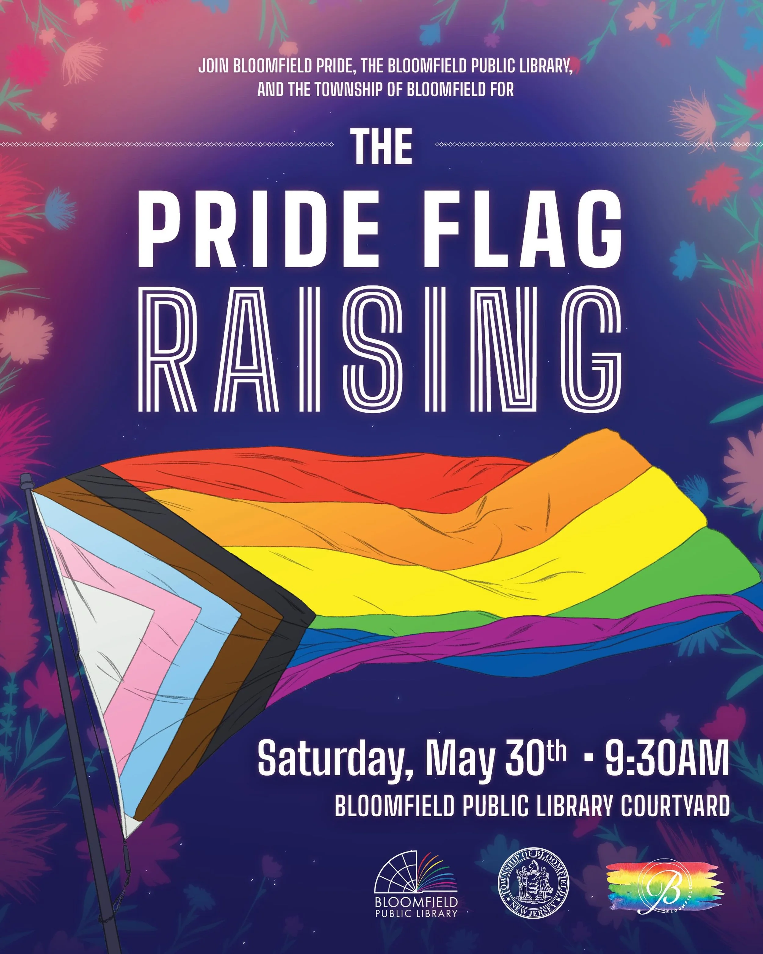 Join Bloomfield Pride, @bplnj, and @bloomfieldtownshipnj at the 2026 Pride Flag Raising this coming Saturday, May 30th, at 9:30am at the Bloomfield Public Library courtyard!

Hear from LGBTQ+ community members and organizers, local leaders, and elect
