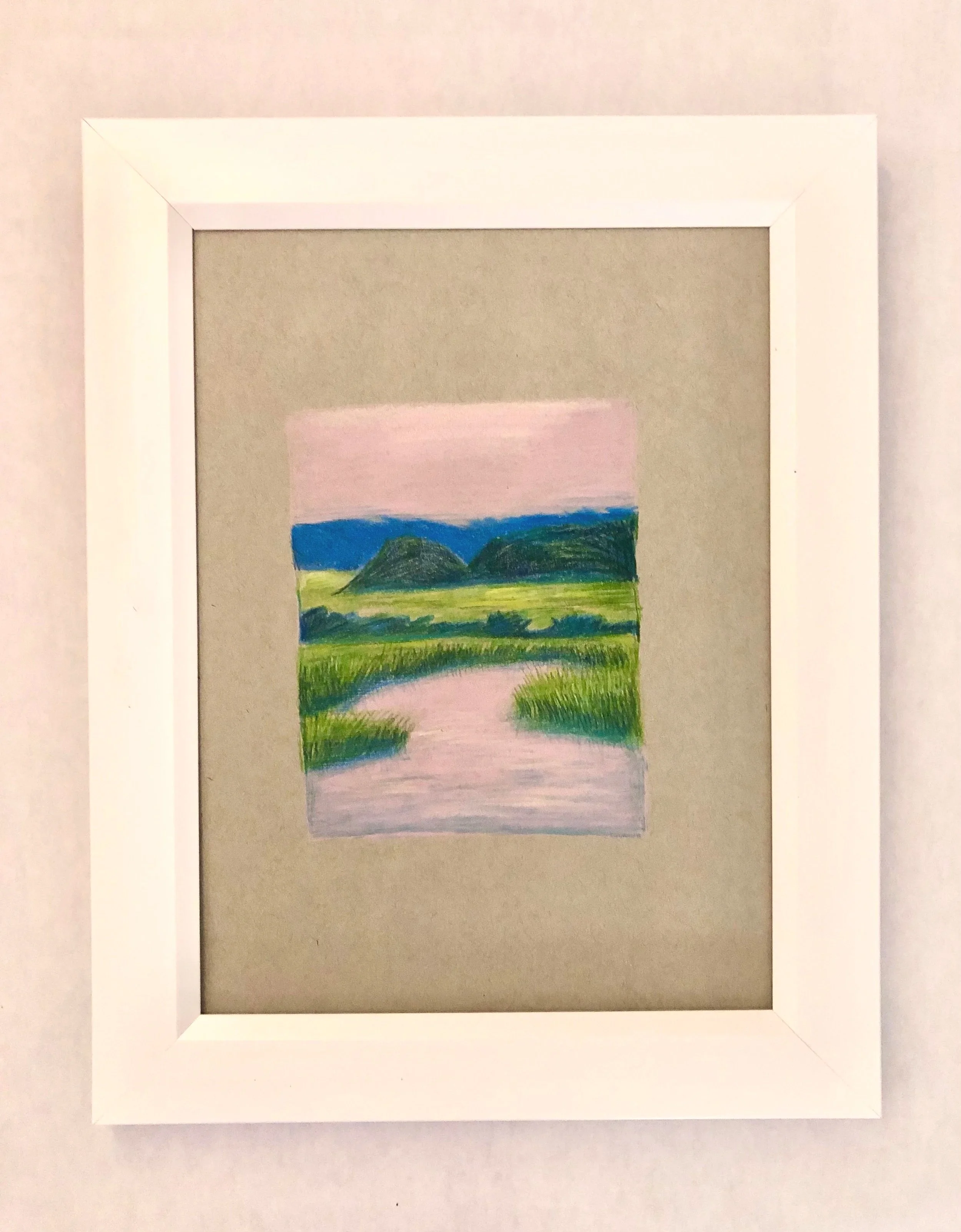 Pink Landscape 2 FRAMED Original Drawing