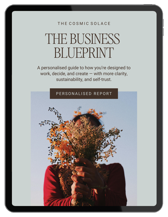 Cover of 'The Business Blueprint' by The Cosmic Solace showing a person holding a bouquet of flowers.