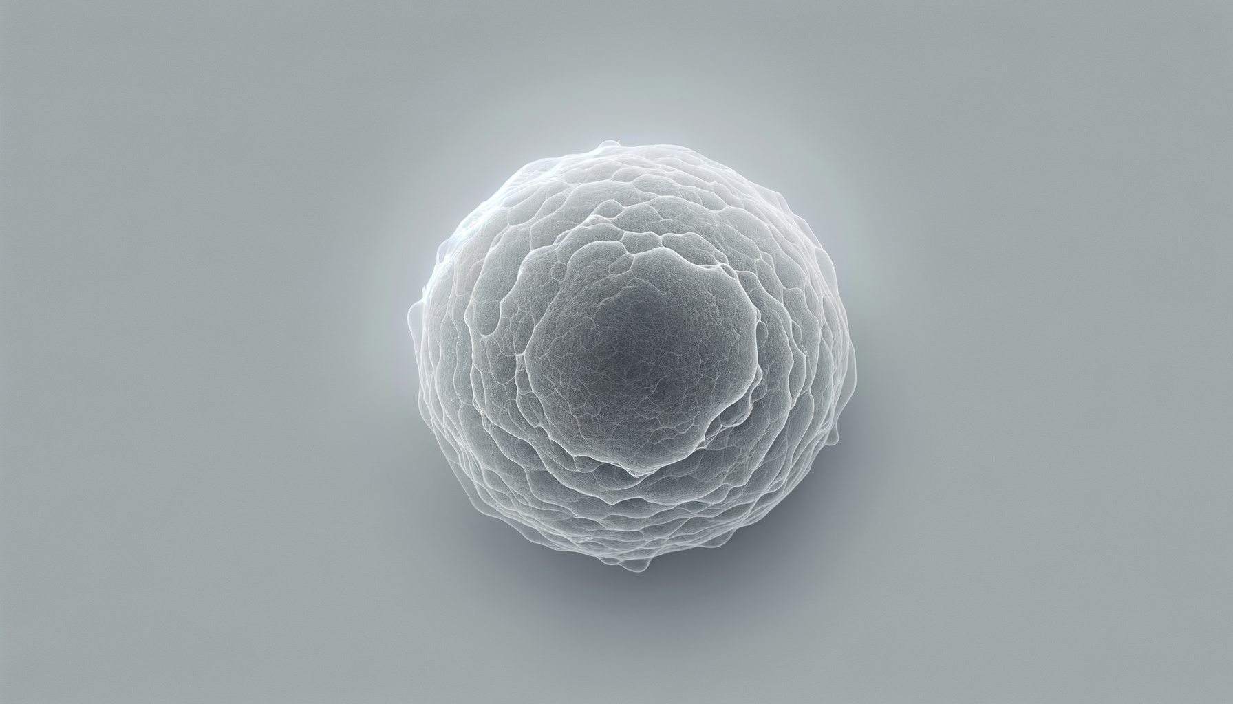 A microscopic view of a human embryo at a very early stage, showing a spherical cluster of cells with a textured surface.