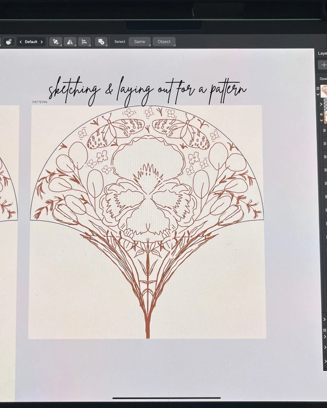 Messy sketches for my big ideas! 
This is the getting it out of my head stage &mdash; rough motifs, imperfect lines, and lots of experimentation. The mess is where my  damask pattern starts to take shape before refinement and symmetry come in. Trusti
