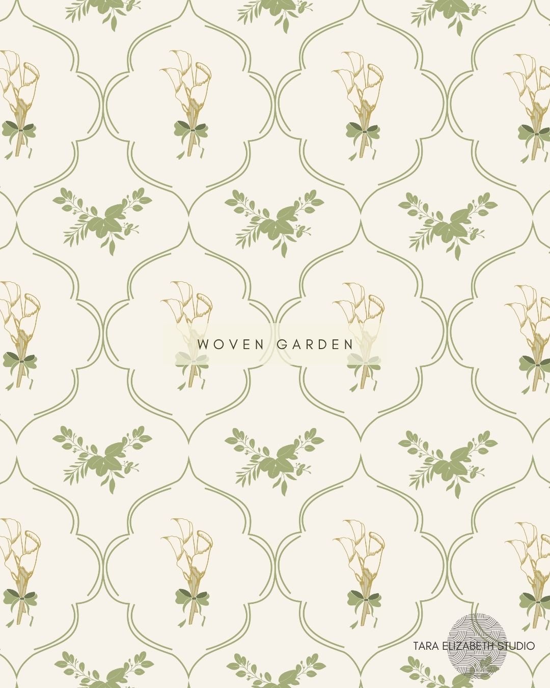 Another pattern from my Woven Garden Collection. A soft romantic trellis with Calla Lily's and sweet bows. 
I love it both as wallpaper and the curtains. 

#surfacepatterndesigner #interiortextiles #homedecor