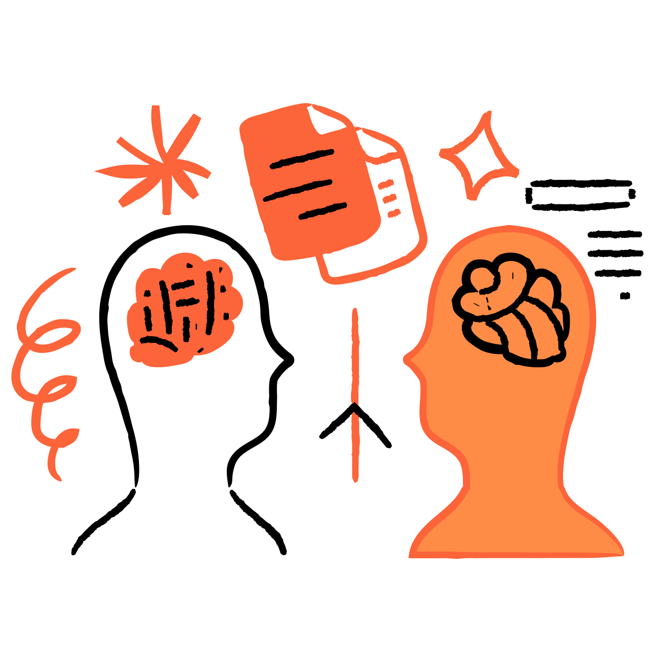 Schéma illustrant la communication entre le cerveau, les notes, la nourriture et la relaxation.