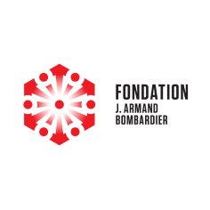 Logo de la Fondation J. Armand Bombardier, composée d'une icône rouge et blanche en forme de flocon de neige stylisé.