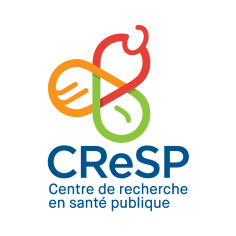 Logo du Centre de recherche en santé publique (CReSP) avec un symbole de pois et de légumes colorés