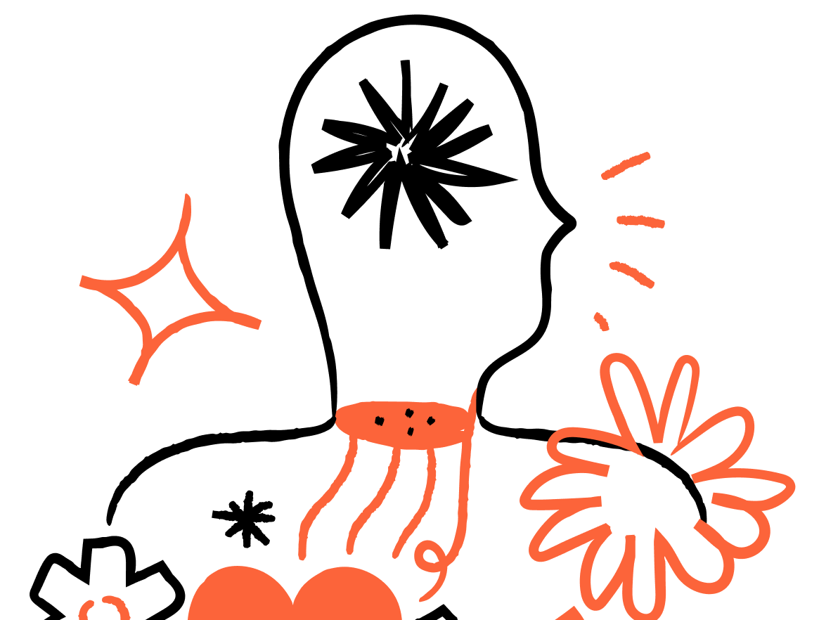 Dessin simple de fleurs, de bulles d'eau et de petites étoiles en lignes rouges sur un fond noir.