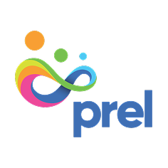 Logo coloré avec un symbole infini et trois cercles de couleurs différentes, avec le texte 'prel' en bleu.