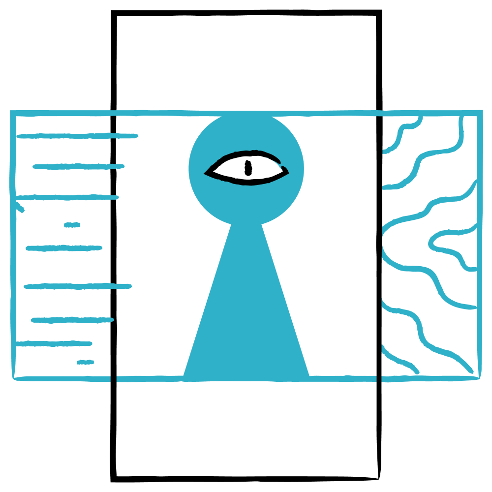 Une illustration en style minimaliste de couleur bleu et noir représentant une vue sous-marine avec une silhouette de poisson et des lignes représentant des courants ou des vagues.