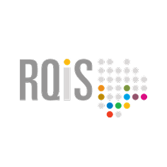 Logo RGIS avec texte et un motif de points colorés.
