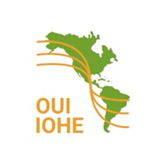 Carte de l'Amérique du Sud avec des lignes colorées et le texte 'OUI IOHE' en dessous.