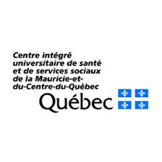 Logo du Centre intégré universitaire de santé et de services sociaux de la Mauricie-et-du-Centre-du-Québec, avec trois fleurs de lys bleues.