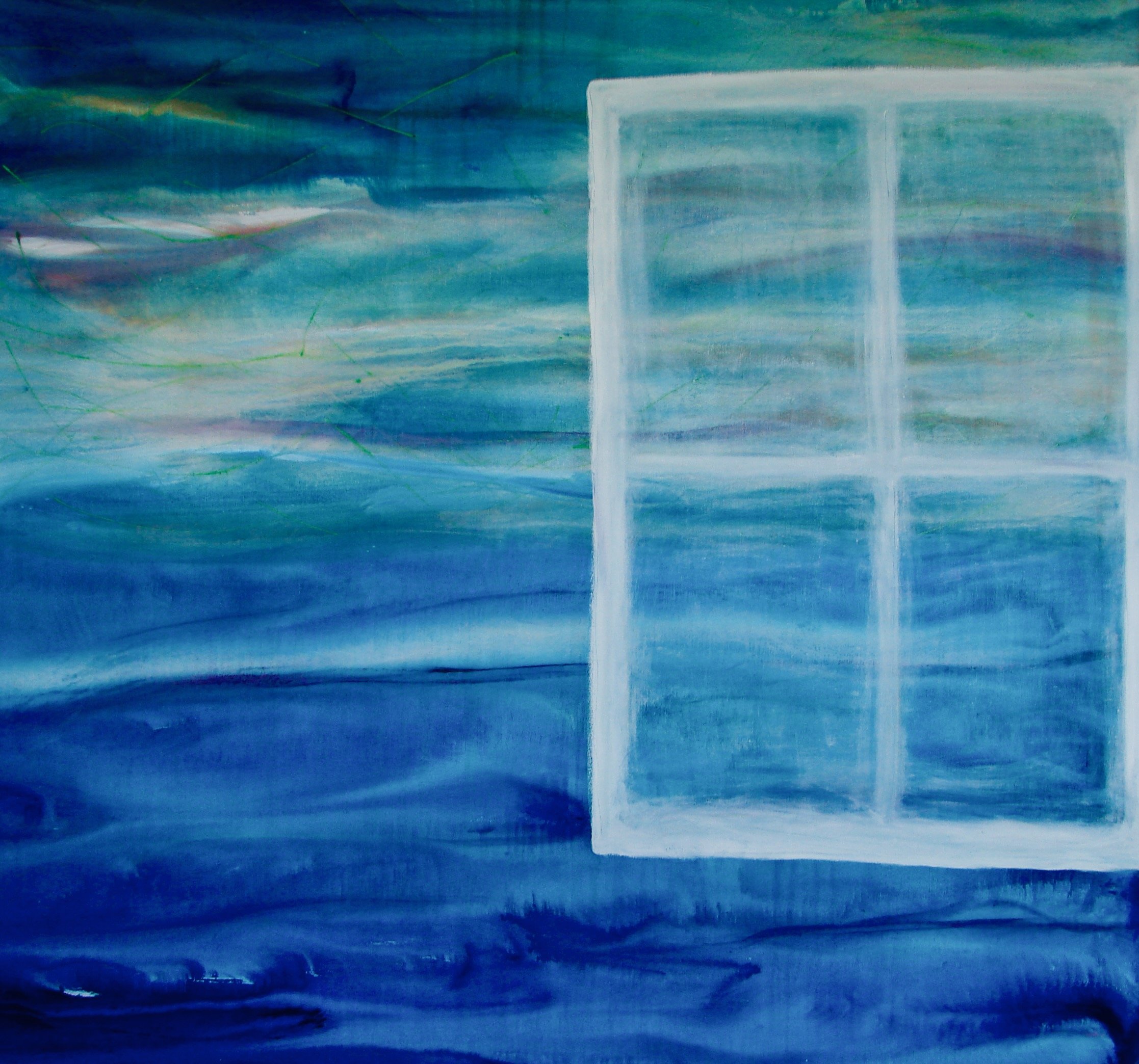 Doubletake – watercolors and oil sticks
	48" x 48"
