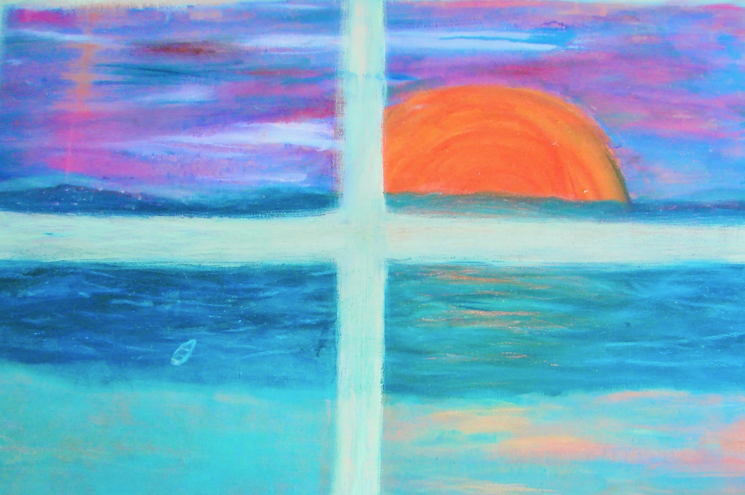 Sunrise through Window – watercolors and oil sticks, 42" x 30"