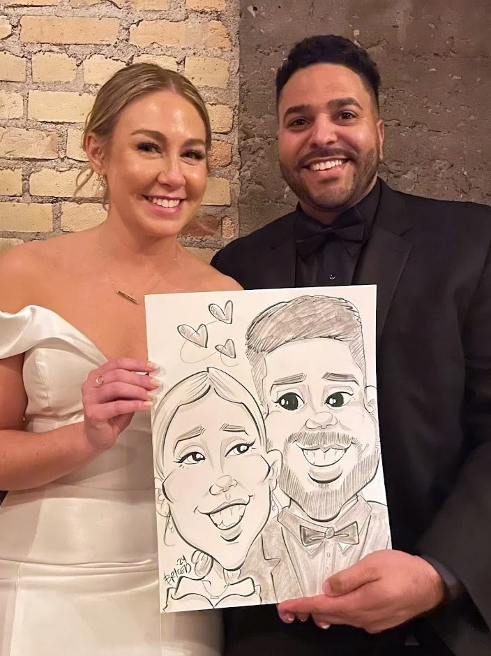 wedding entertainment caricature couple drawing smiling laughing Minnesota