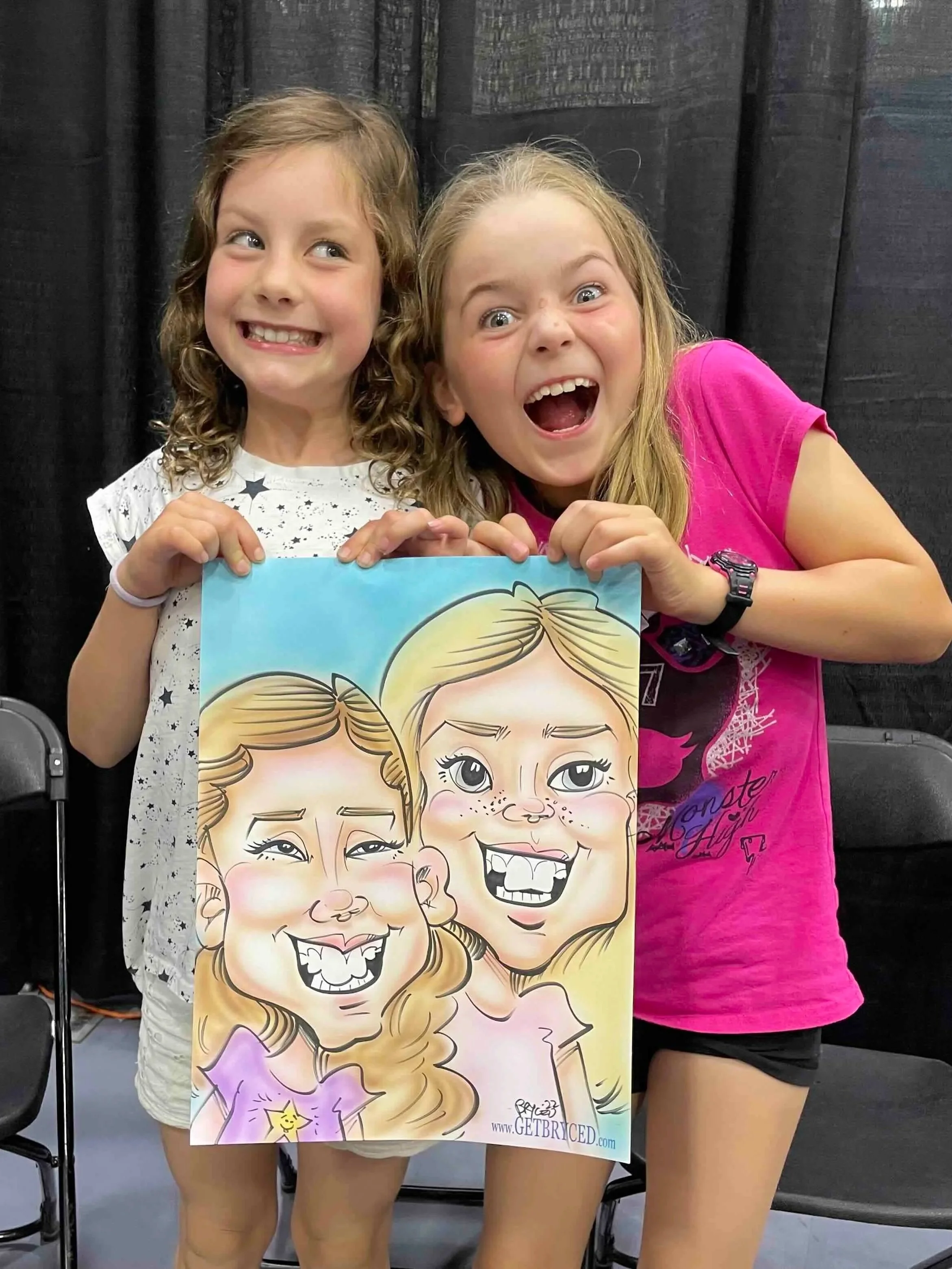 kids party entertainment MN caricature girls making faces funny Minneapolis