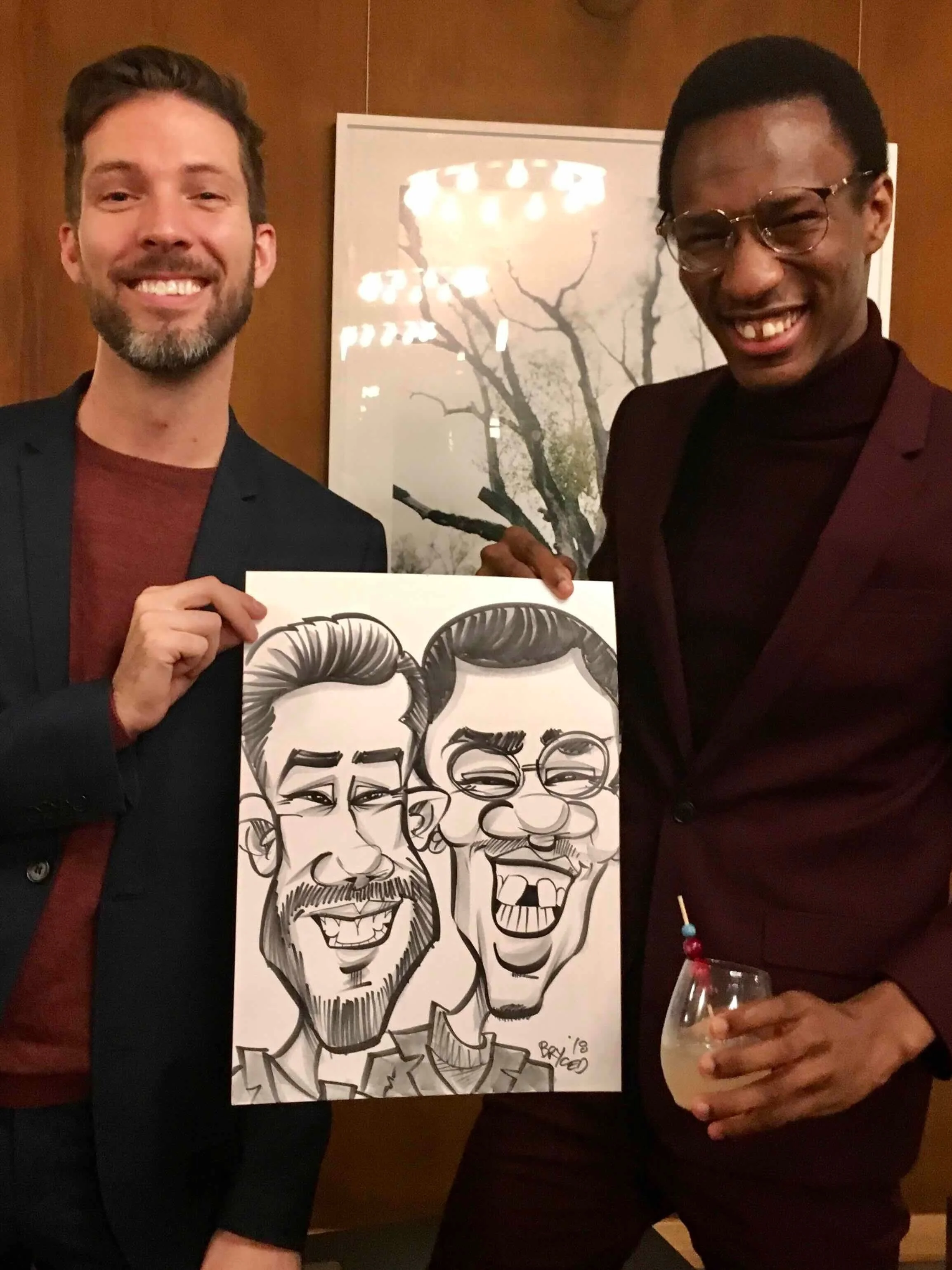 caricature drawing men in blazers wedding event twin cities Minnesota