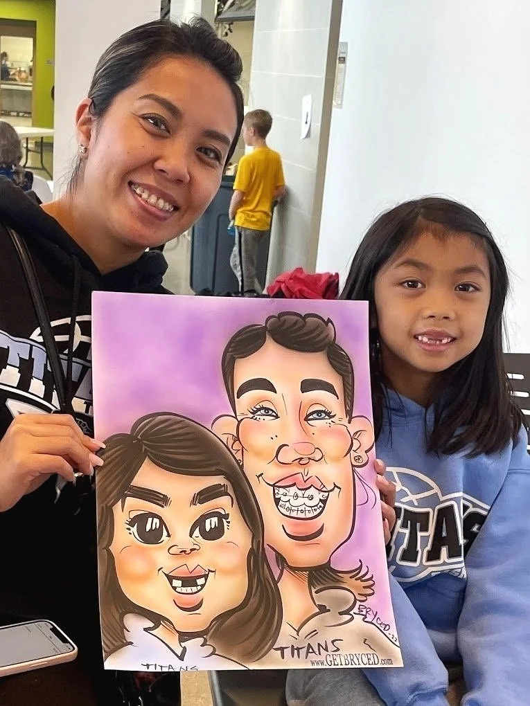 mom daughter no front teeth braces caricature tournament minnesota funny cute