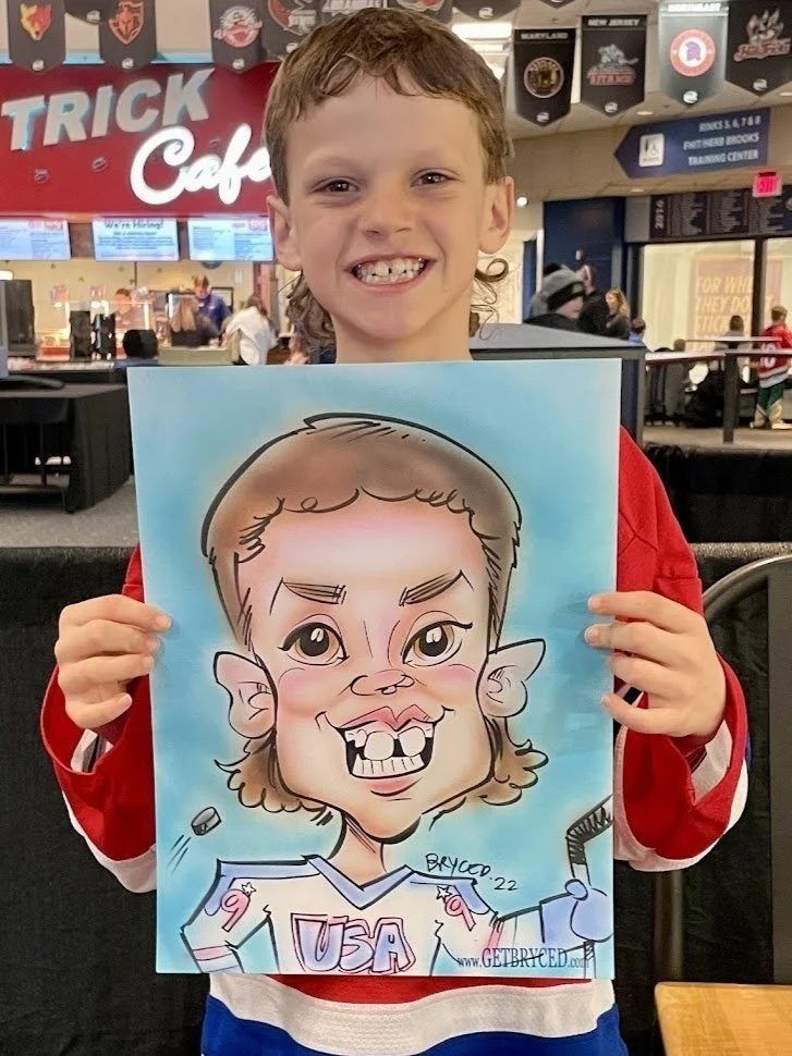 hockey kid mullet caricature in color airbrush blaine minnesota
