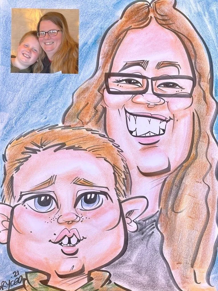 commission caricature color art sticks mom son bunny teeth funny
