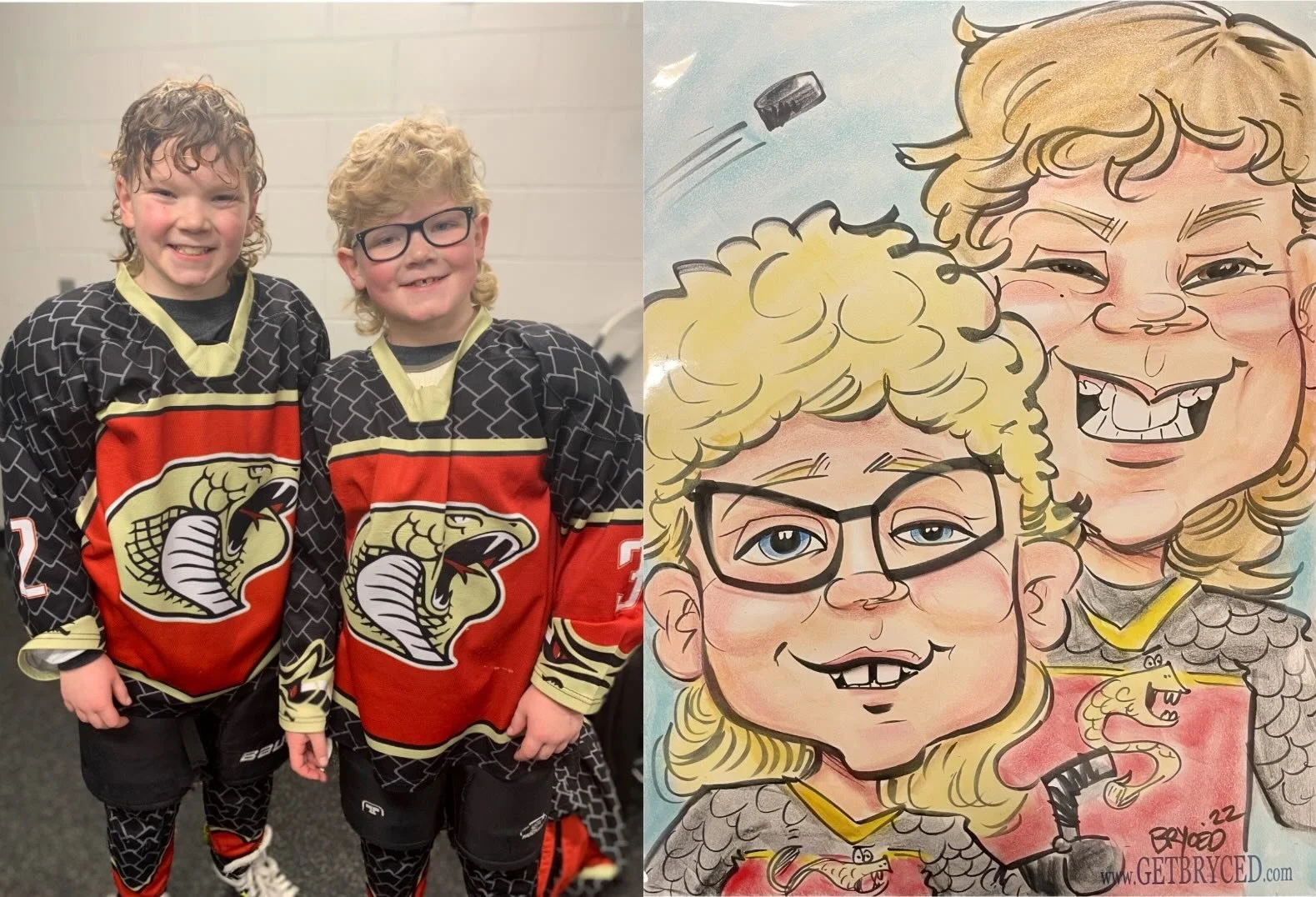 Minnesota hockey kids mullets caricature commission airbrush MN