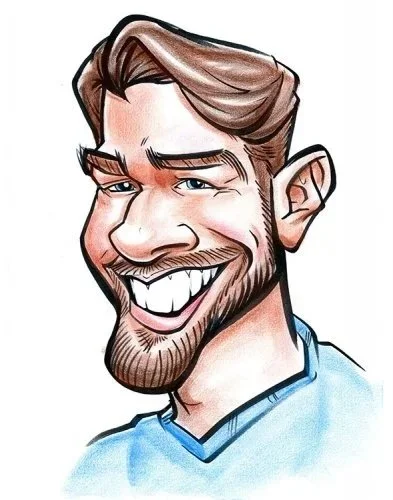 Casey self-caricature caricature artist for hire DRAWING SMILES Caricatures Mankato MN