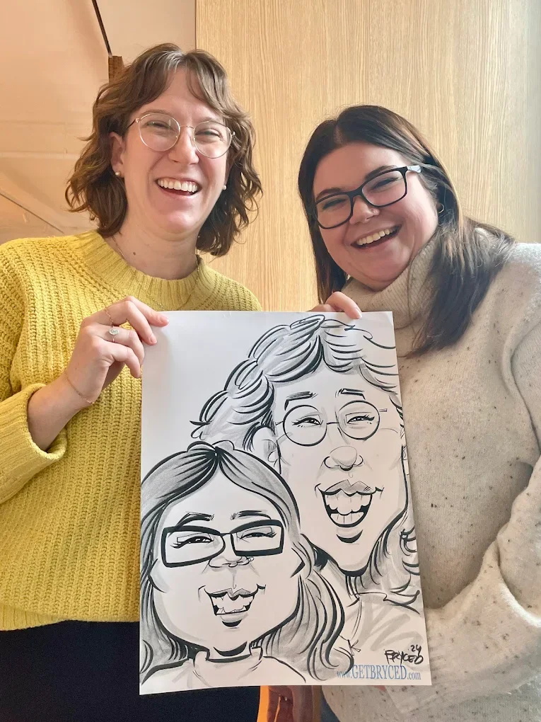 Holiday party idea caricature drawing Minneapolis funny women laughing