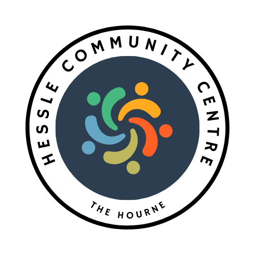 Logo of Hessle Community Centre featuring colorful abstract figures arranged in a circular pattern with the organization's name around the border.