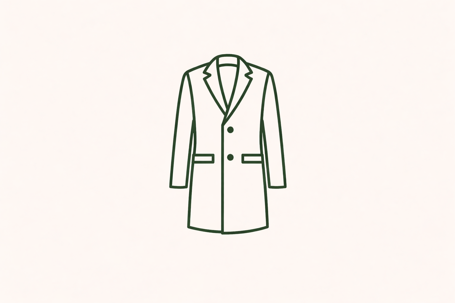 Line drawing of a long coat with lapels and buttons.