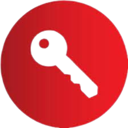 Red circular sign with a white key symbol inside.