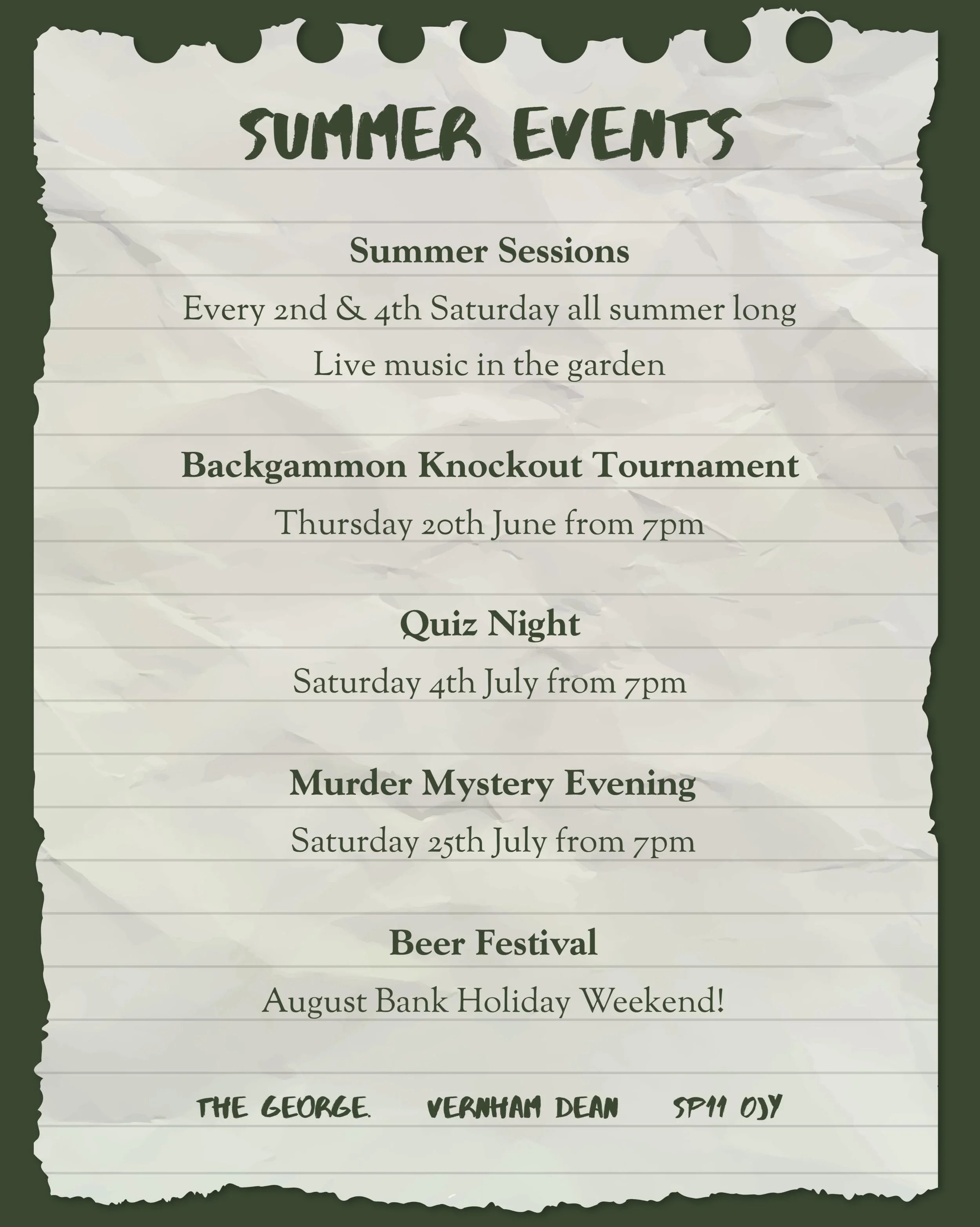 Your local called. We want to spend more time with you this summer. 🥰

We&rsquo;ve put together a summer programme packed with music, quizzes, questionable backgammon tactics, murder mysteries and, naturally, a healthy amount of beer.

There&rsquo;s