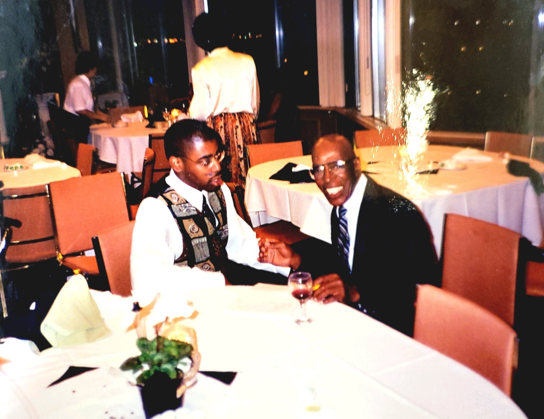 With drummer Mel Crump, a pioneer musician in western Canada. 