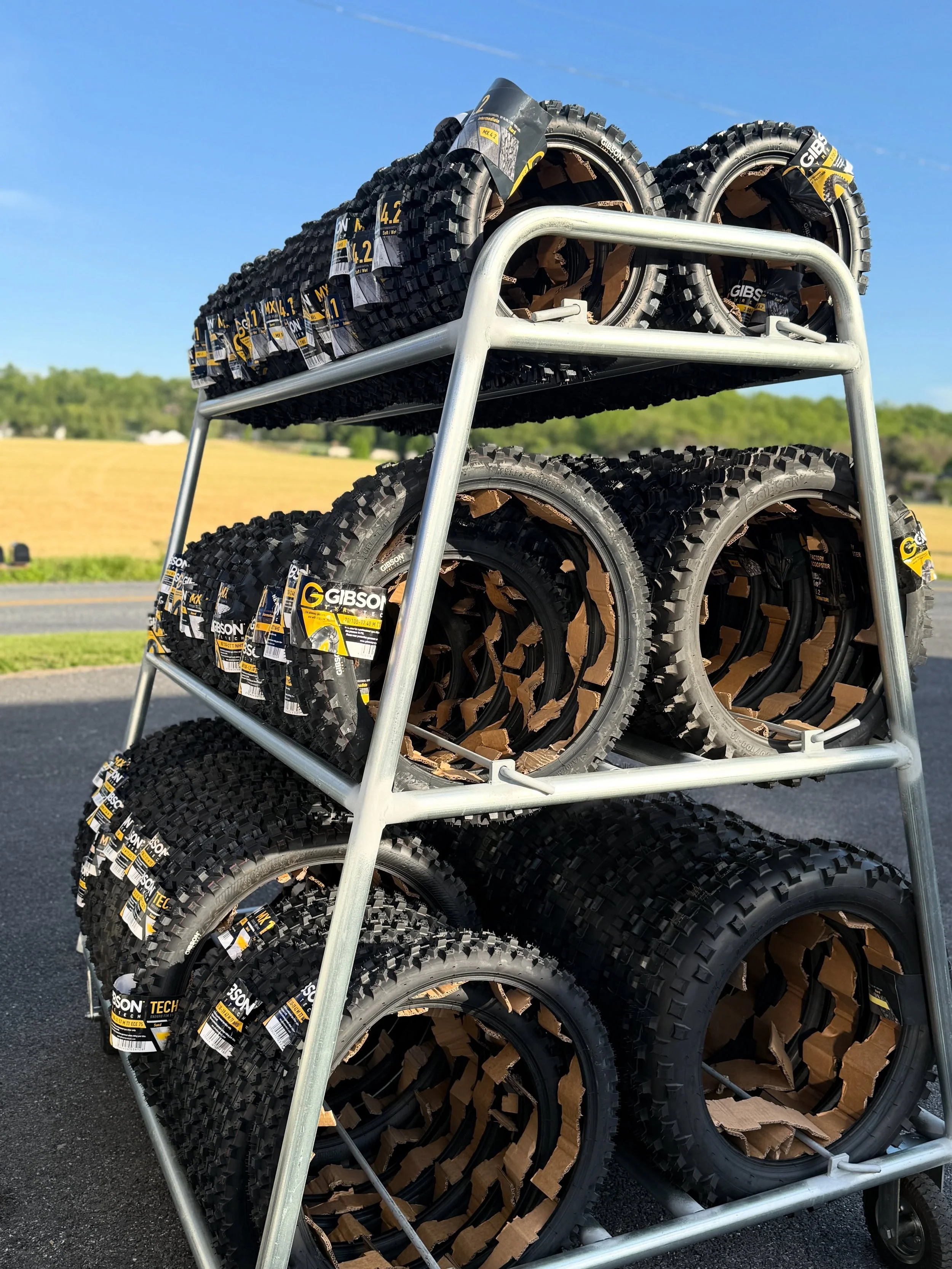 Testing out a new tire rack for our trackside vendors! 
This one will hold 100 tires (depending on sizes) and it&rsquo;s sturdy enough to hold down your pop up canopy!