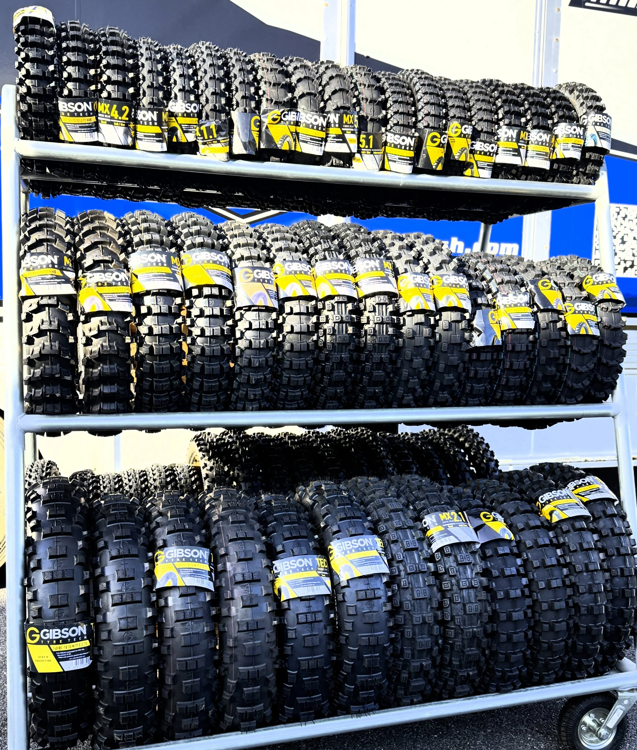 How many of the @gibsontyretech tread patterns can you name sitting on these front 3 rows? #gibsontiretechusa