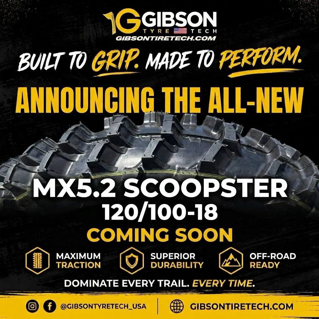 Excited to announce the all new 120/100-18 MX5.2 Scoopster from @gibsontyretech 

Estimated availability is October of 2026! 
#startwinning #offroad #scoopster