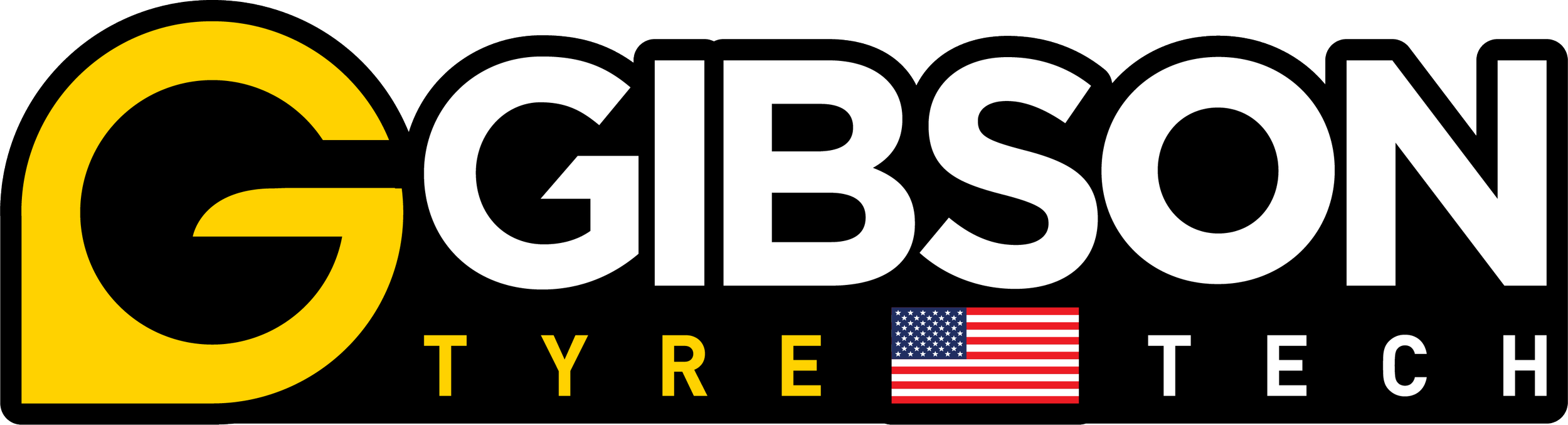 Gibson Tire Tech logo with a yellow and black circular emblem and American flag