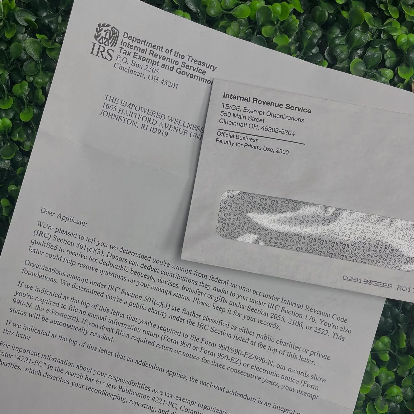 Just got the mail at my studio and saw it said IRS and my first thought was &ldquo;WTF WHAT NOW?!&rdquo; could the universe possibly think I need one more thing on my plate. 

But then I saw &ldquo;we are pleased to tell you&hellip;&rdquo; OMG IT IS 