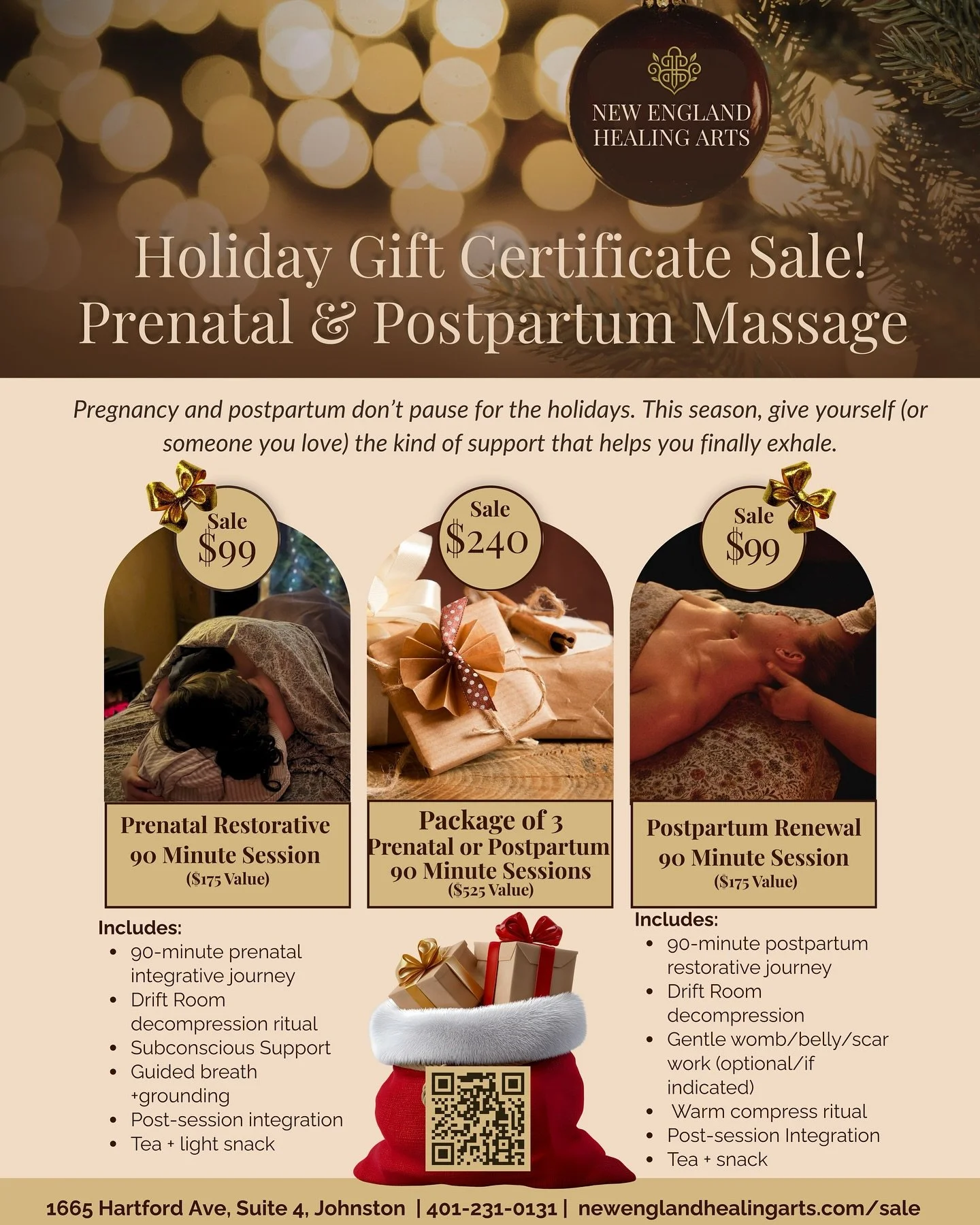 ✨A new season of perinatal care is here! ✨

For the holidays, I&rsquo;m offering limited-time gift certificates for deeply restorative prenatal + postpartum sessions🎁

✨ Prenatal Restorative Session : $99 ($175 value)
✨ Postpartum* Renewal Session: 
