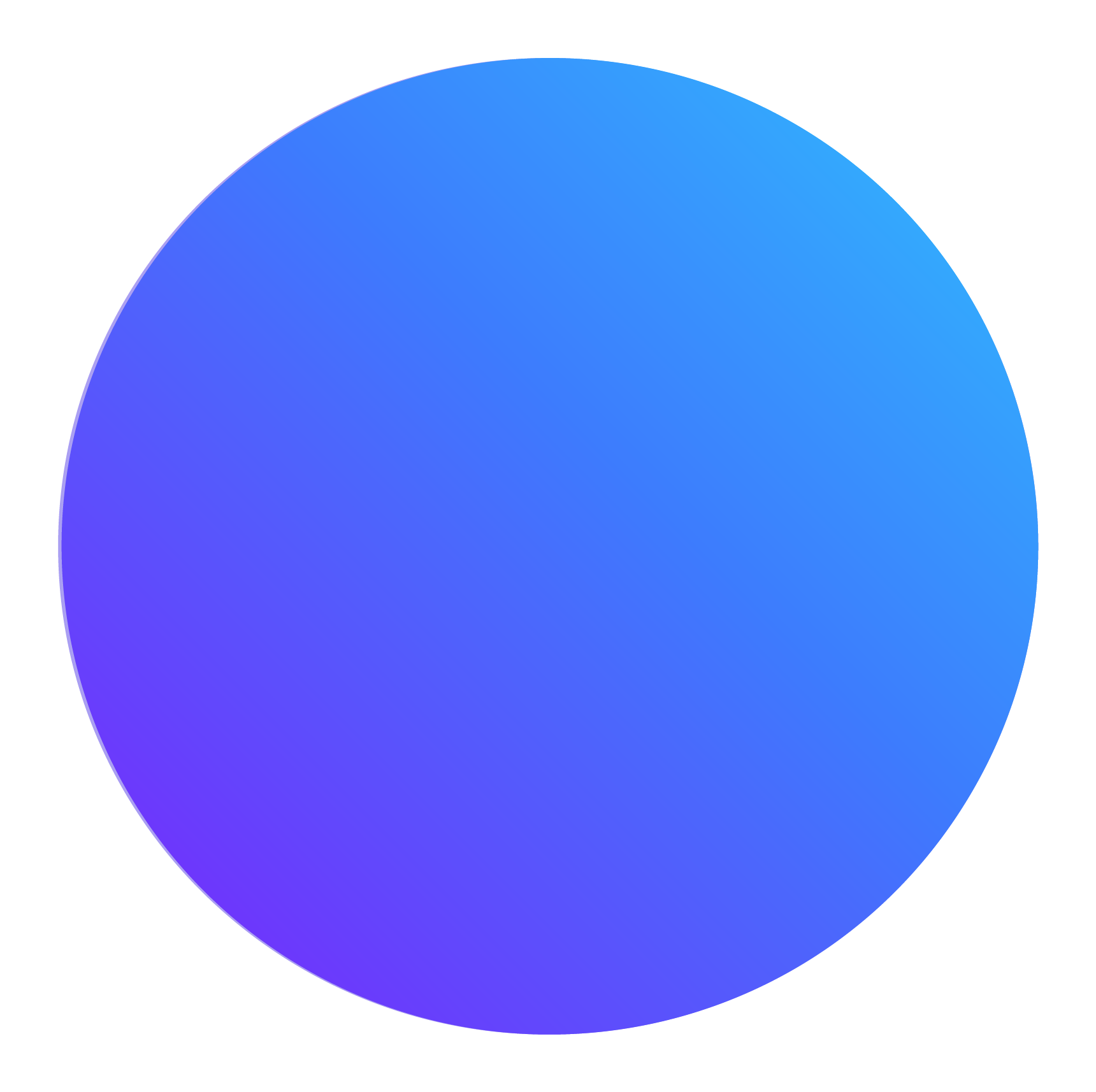 A large blue circle with a gradient from darker blue at the bottom to lighter blue at the top, on a white background.