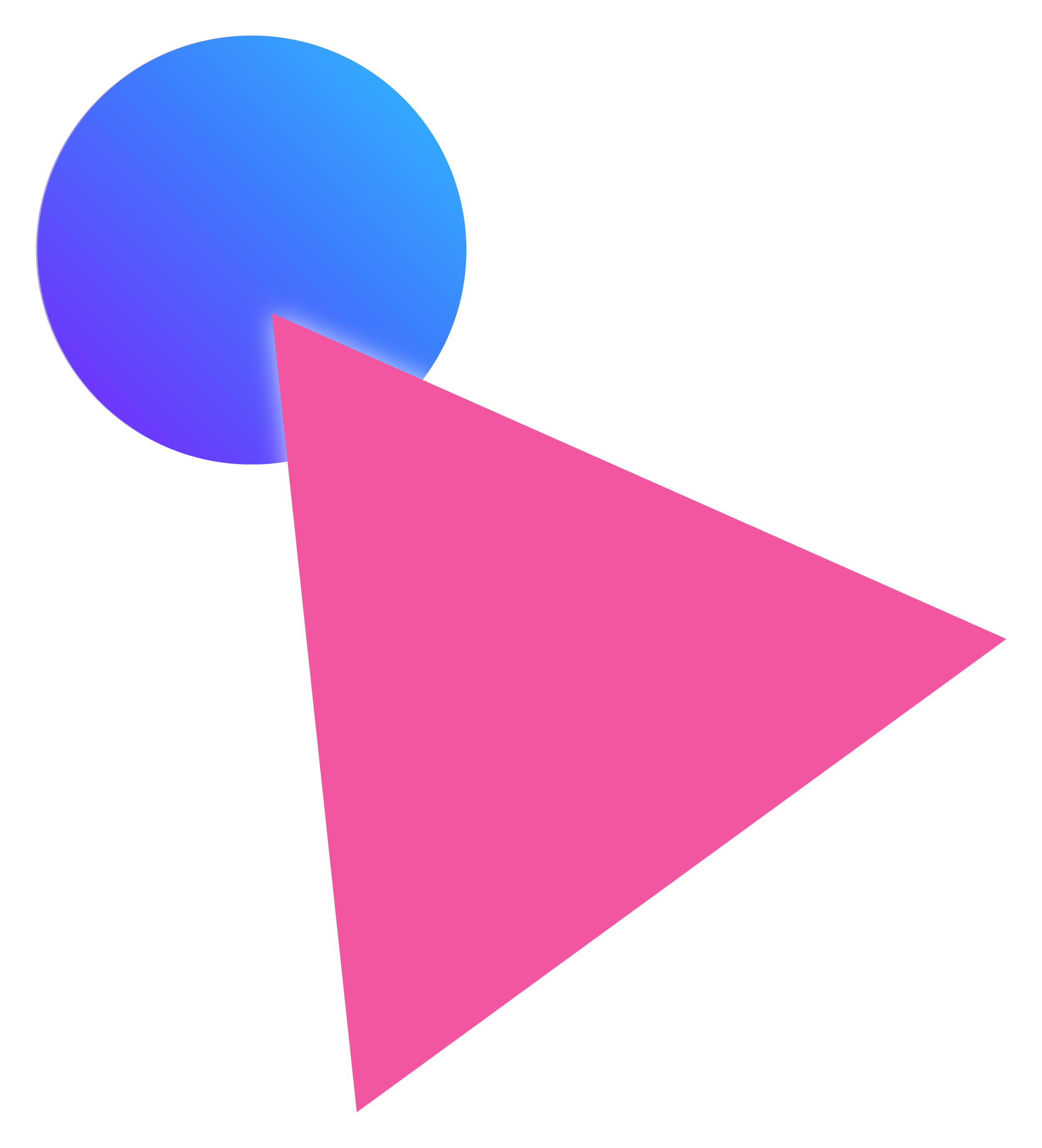 A blue circle with a pink right-facing triangle attached to it.